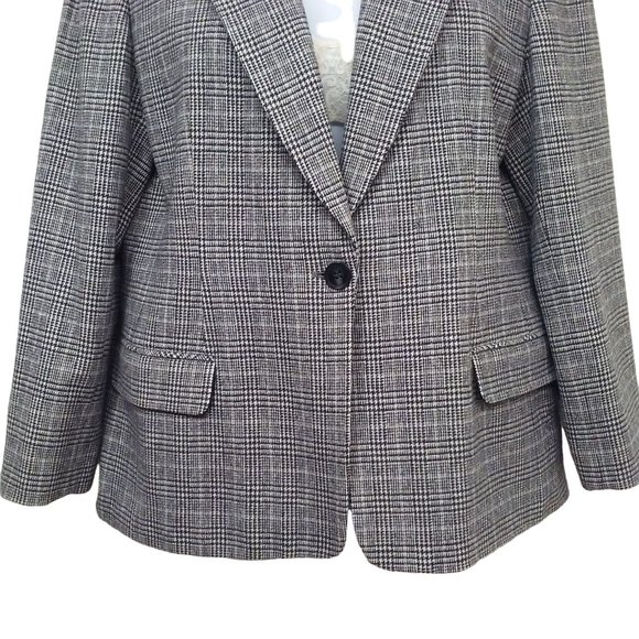 Vintage 90s Pendleton Blazer Wool Plaid Houndstooth -14P Single-Button BlackGrey - Picture 3 of 9